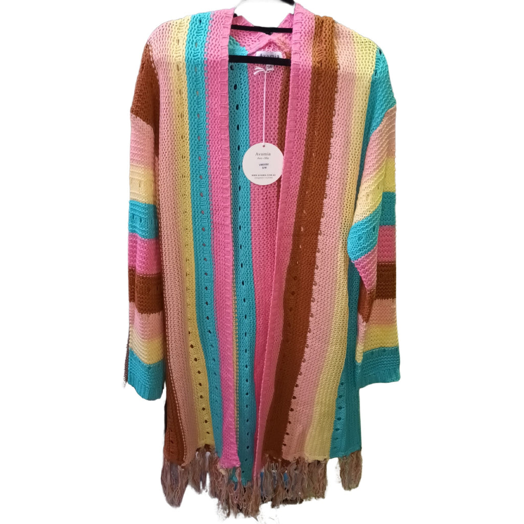 Cardigan Short Coloured Stripes With Tassels