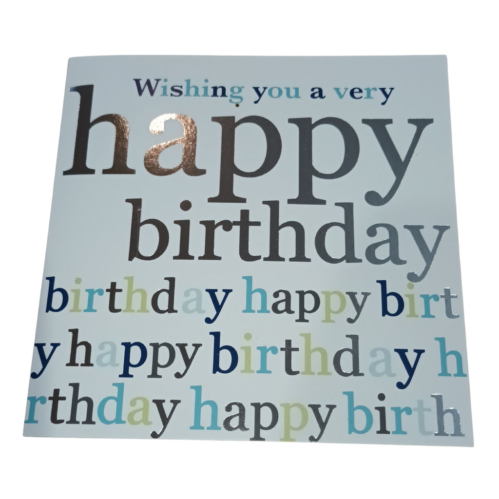Card Wishing You A Very Happy Birthday Silver/blue On White