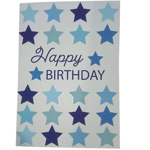 Card Happy Birthday Stars Blue On White