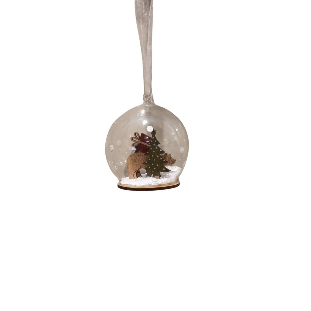 Hanging Glass Bauble Bear With Present