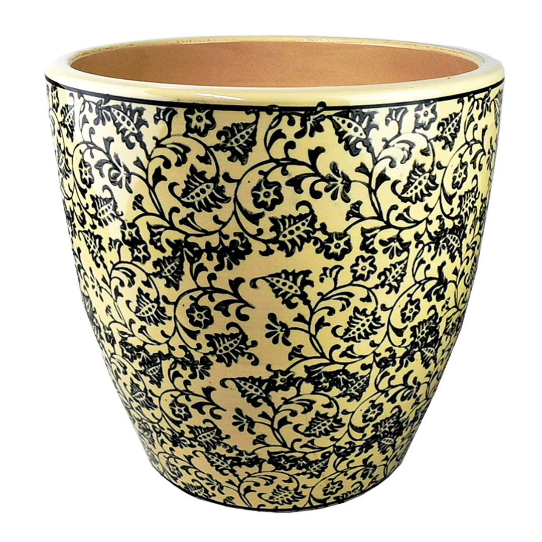 Tang Egg Pot Floral Black Large 35x35cm