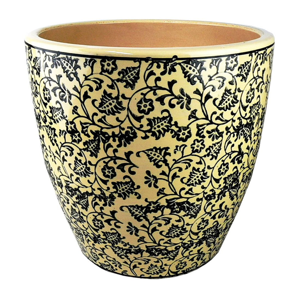 Tang Egg Pot Floral Black Large 35x35cm