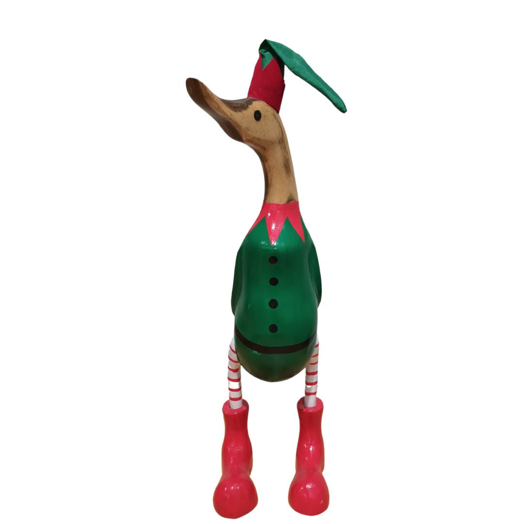 Wooden Santa Duck Red Green 35cm