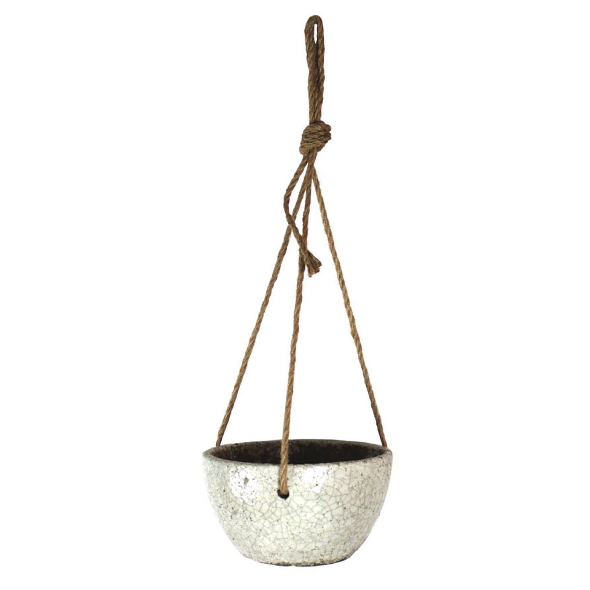 Tang Hanging Pot Rustic White 21x11cm