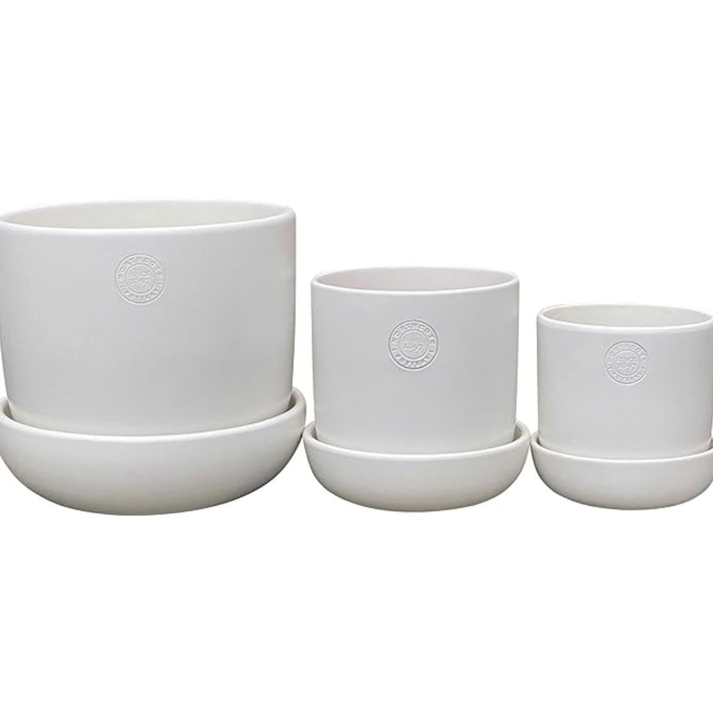 Northcote Pottery Hana Egg Pot With Saucer White 22x25cm