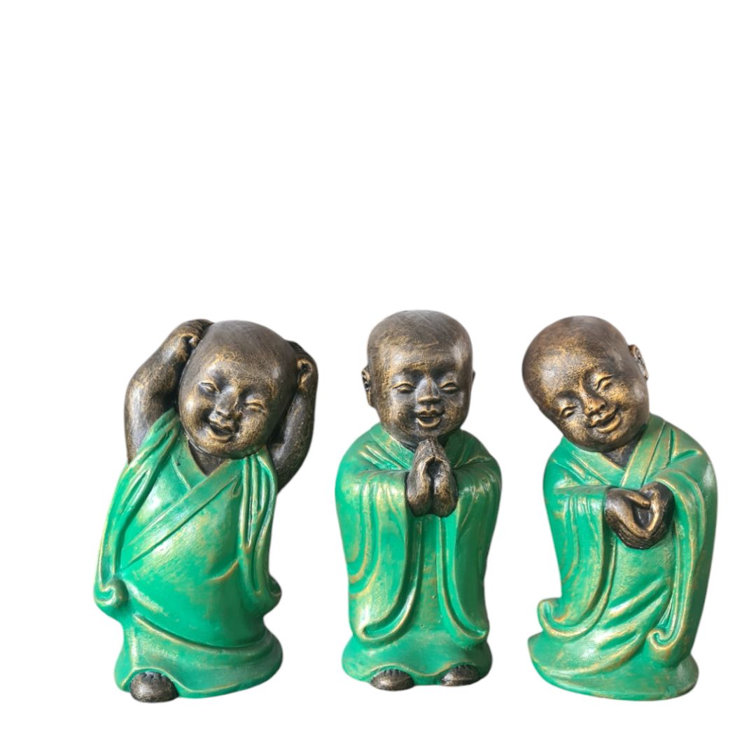 Statue Trio Shaolin Green S/3 23x20x50