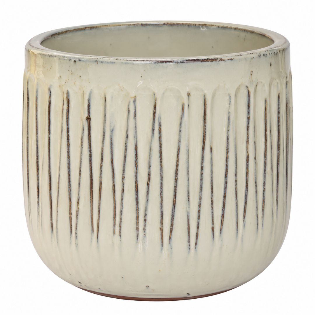 Glazed Ribbed Planter Ivory [sz:large Clr:ivory]