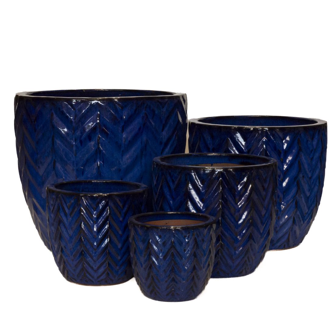 Glazed Chevron Planter Blue [sz:x Small Clr:blue]