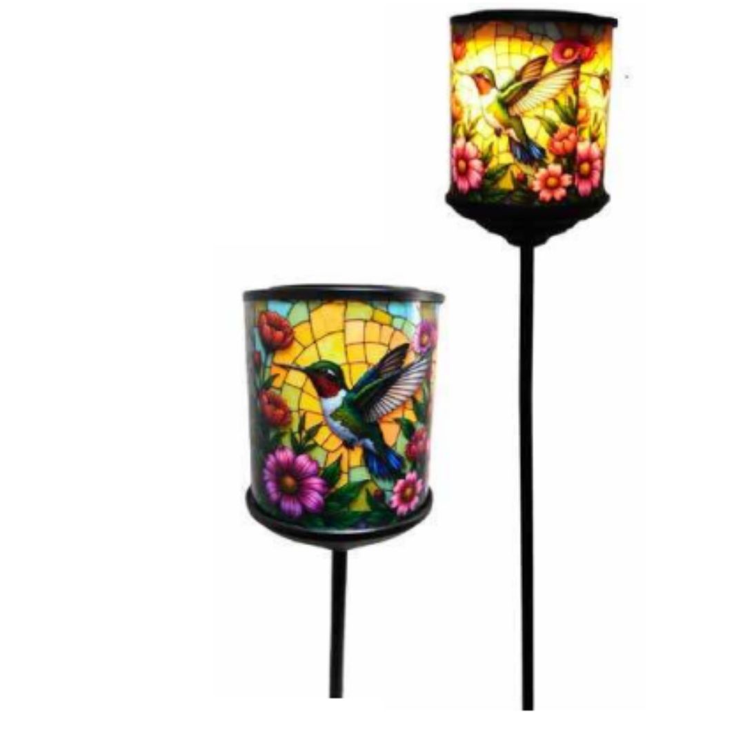 Hummingbird Stained Glass Solar Garden Light