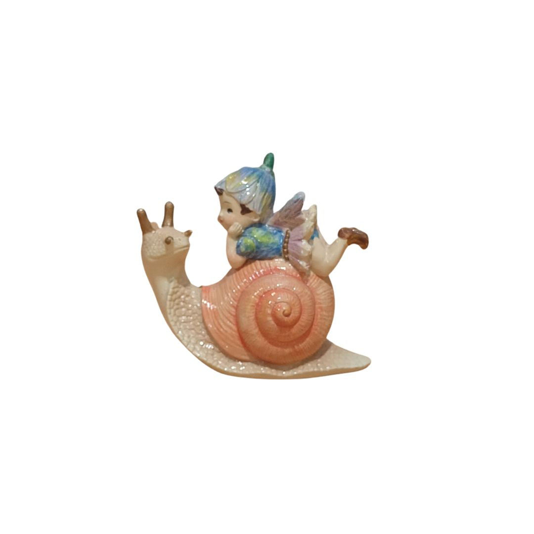 Terracotta Clayworks Flower Fairy Relaxing On Snail