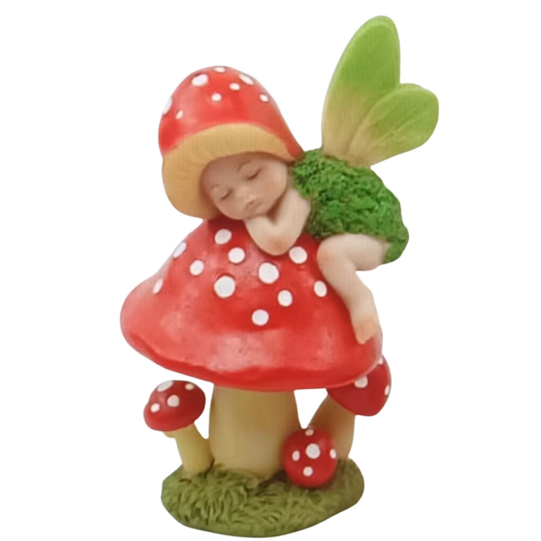 Terracotta Clayworks Woodland Pixie Sleeping On Mushroom