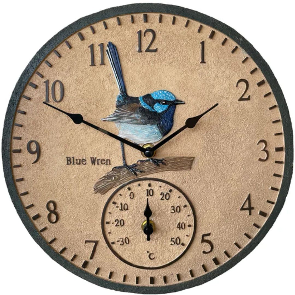 Blue Wren Waterproof Outdoor Clock 30cm