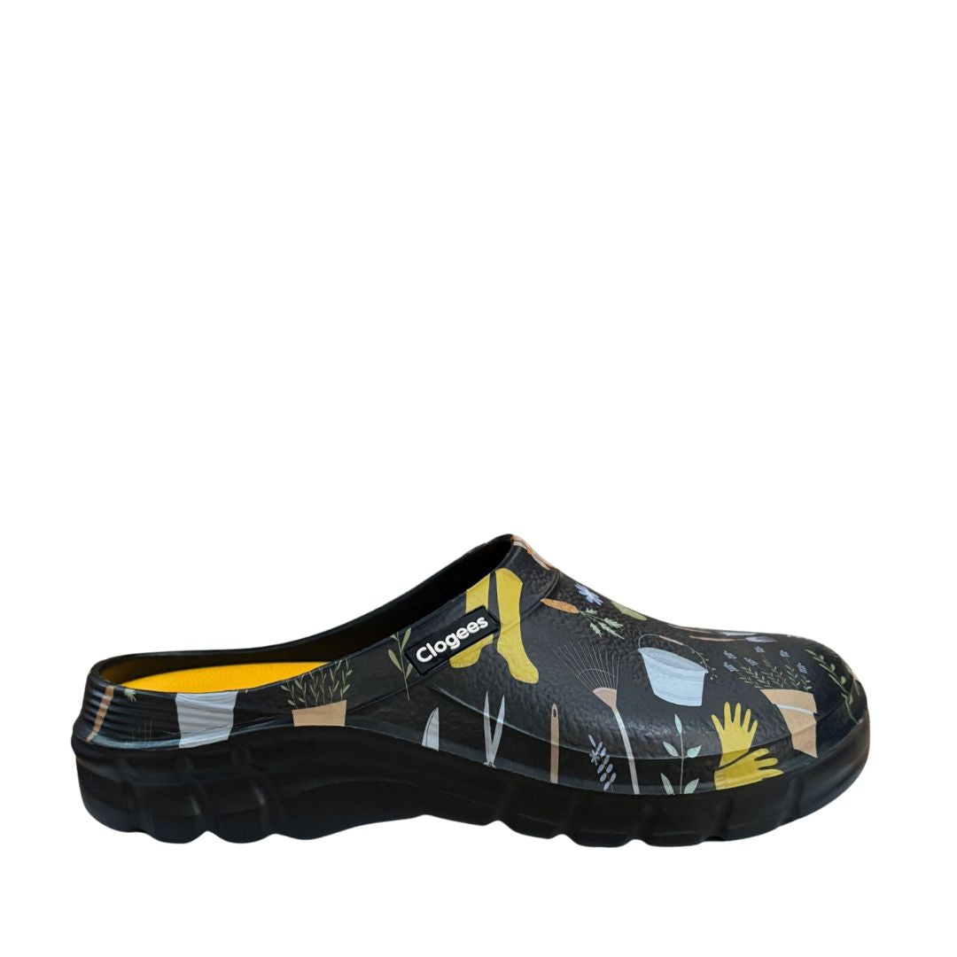 Clogees Womens Garden Clog Black Garden Print [sz:8 Clr:black Garden Print]