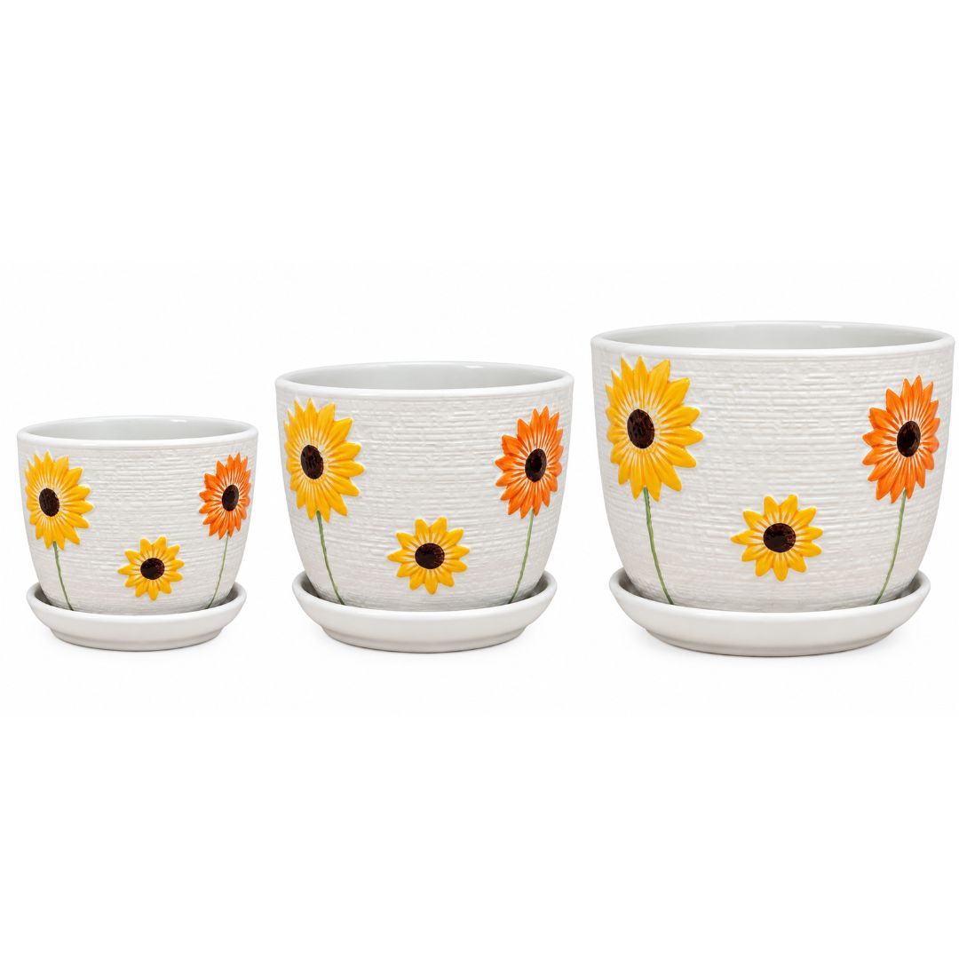 Sunflower Pot With Saucer [sz:small Clr:white]