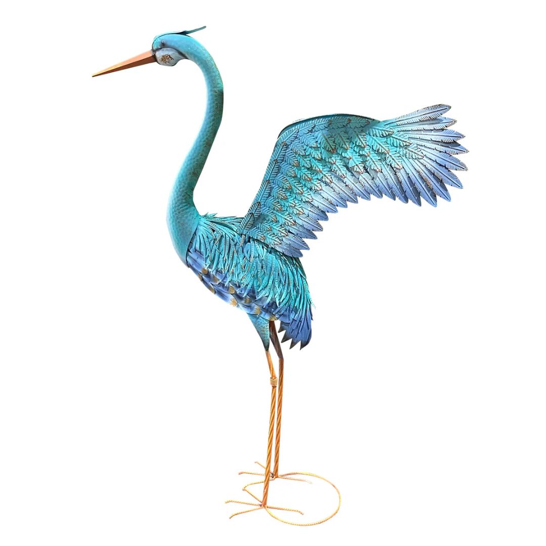 Blue Metal Crane W/wings Up 120cm