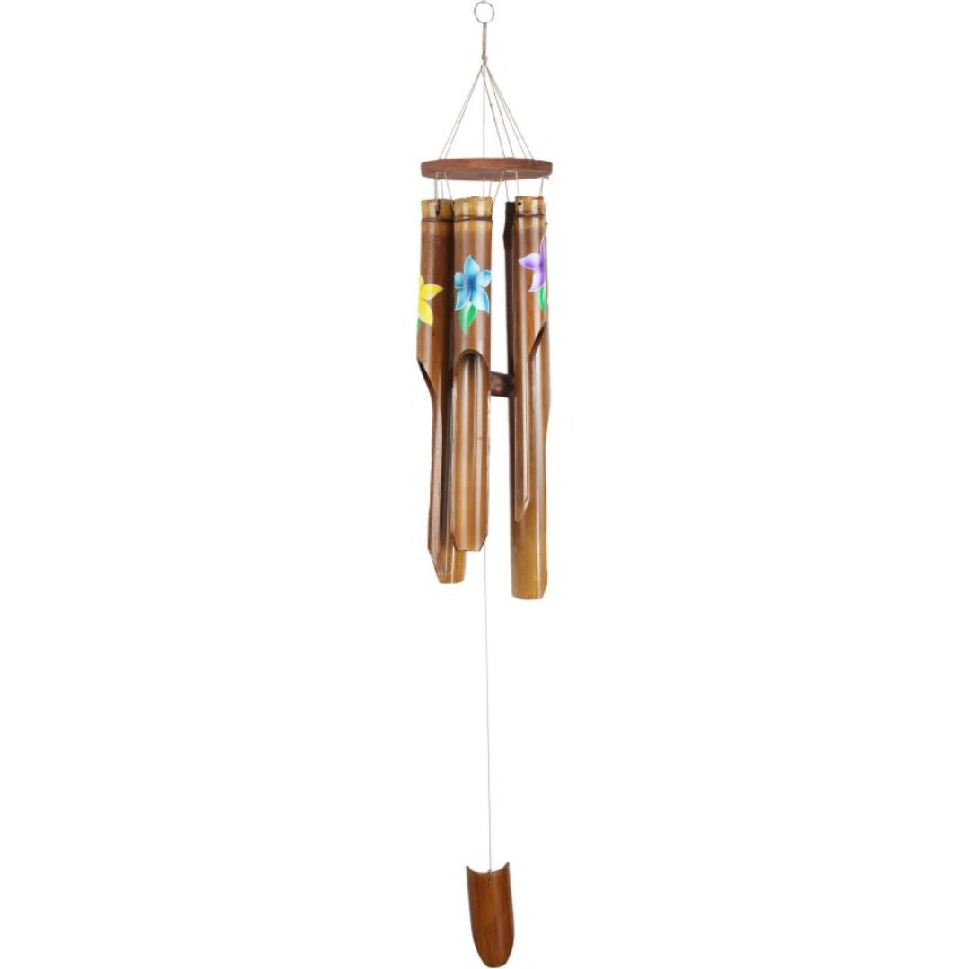 5 Tube Bamboo Wind Chime W/floral Decal