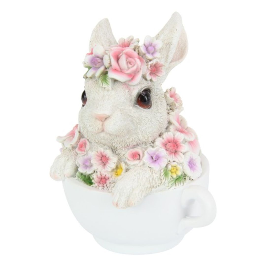 Cute Floral Rabbit In Teacup 15cm