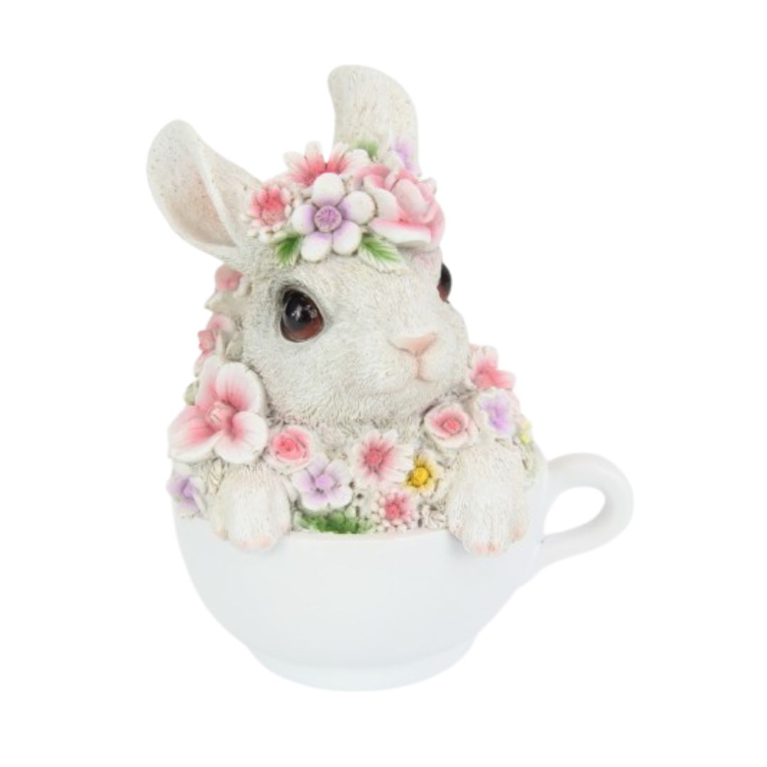 Cute Floral Rabbit In Teacup 15cm