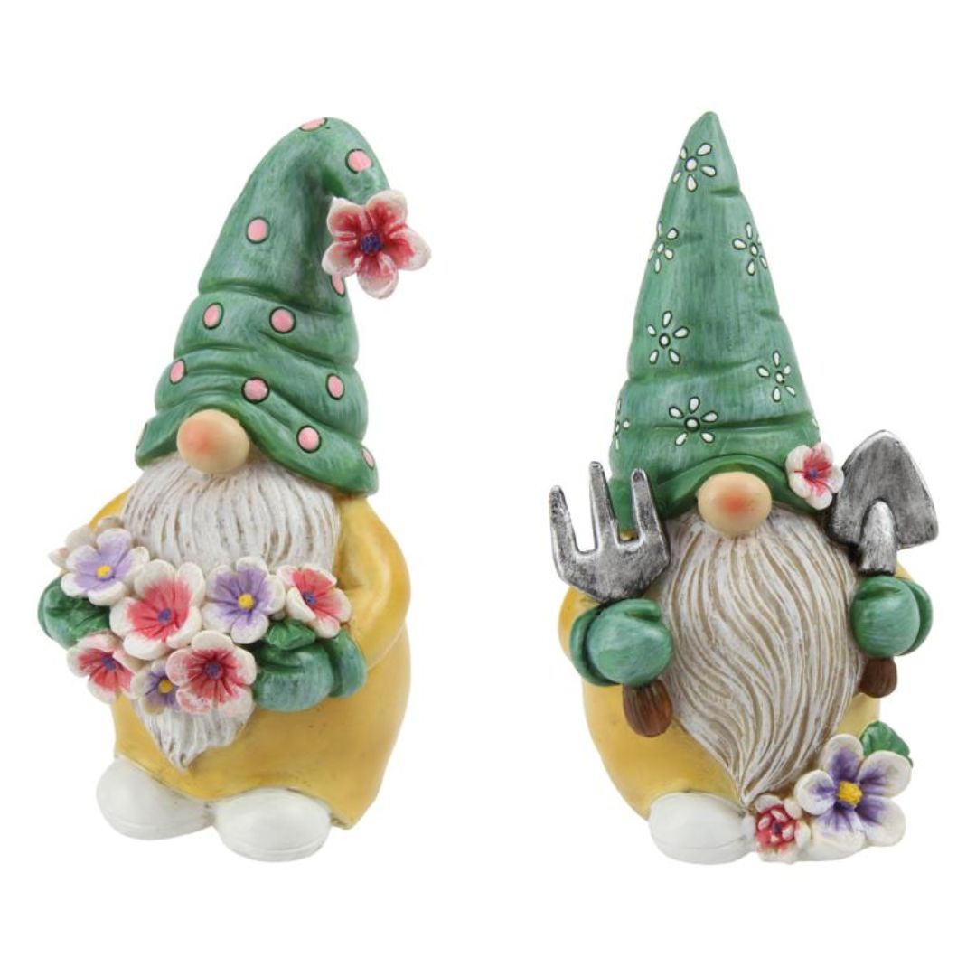 Garden Gnome With Tools & Flowers 15cm