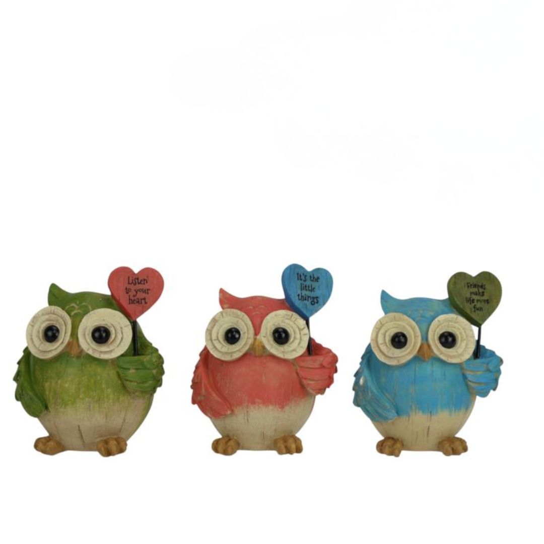 Coloured Owl W/inspirational Heart 13x10cm