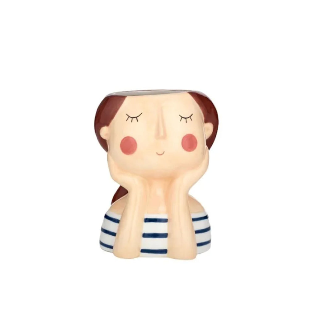 Polly Ceramic Pot White/navy 10x12.5cm