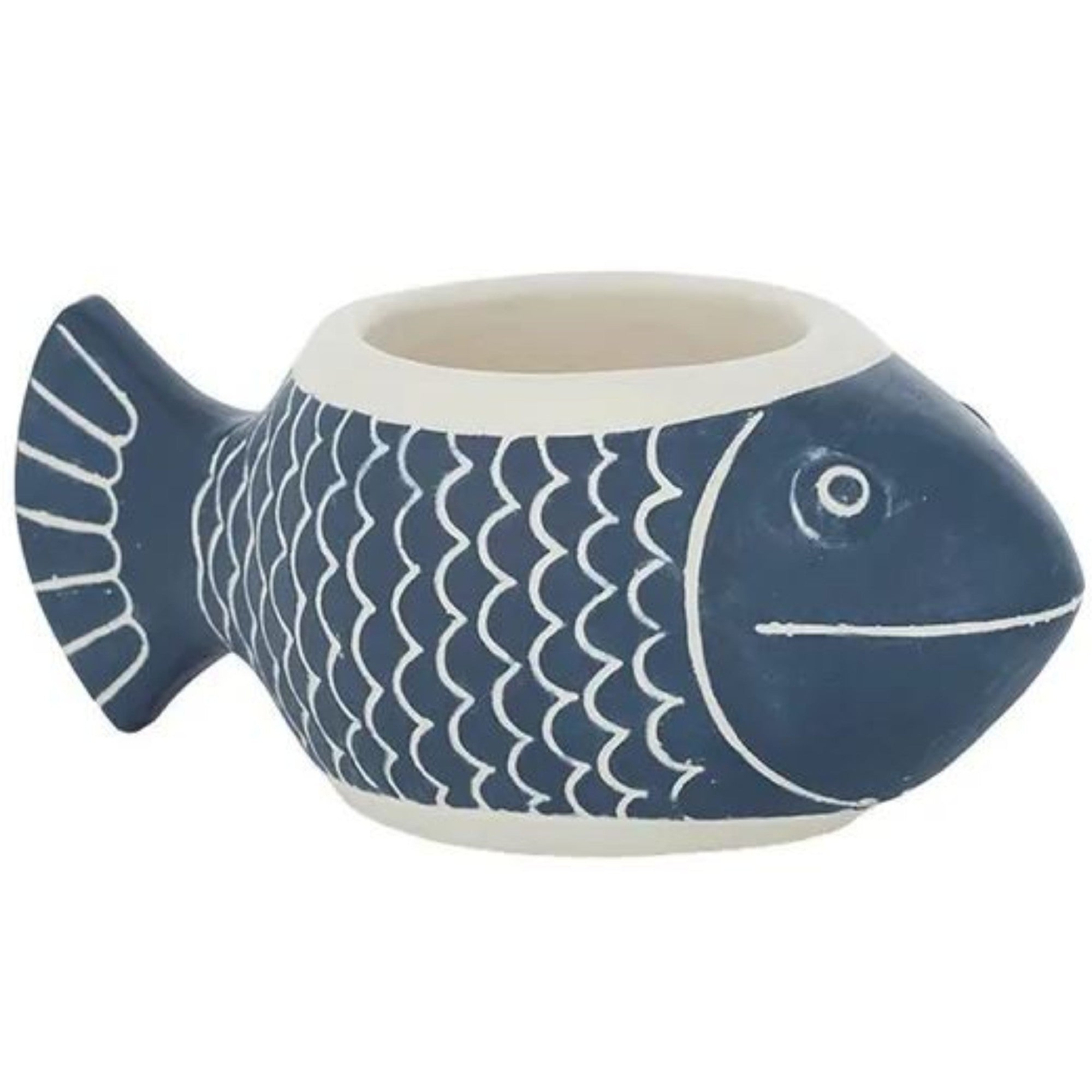 Fish Mahi Cement Planter Denim 39x9x9.5cm 