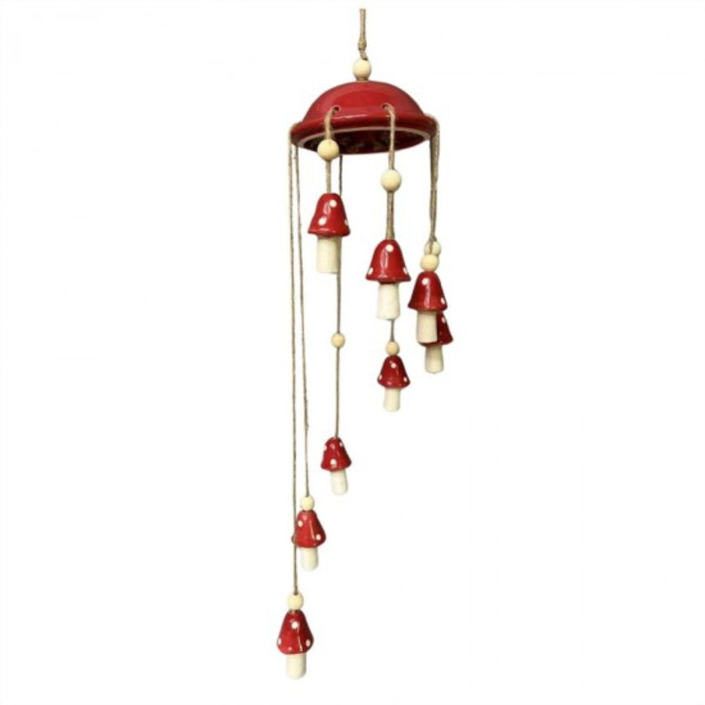 Red Mushroom Wind Chime Ceramic 52cm