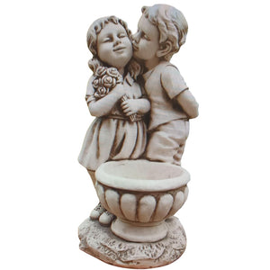 Boy & Girl Kissing At Flowerpot Statue  31x28x61cm