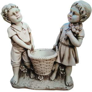 Girl & Boy Carrying Basket Flowerpot Statue 52x21x54cm