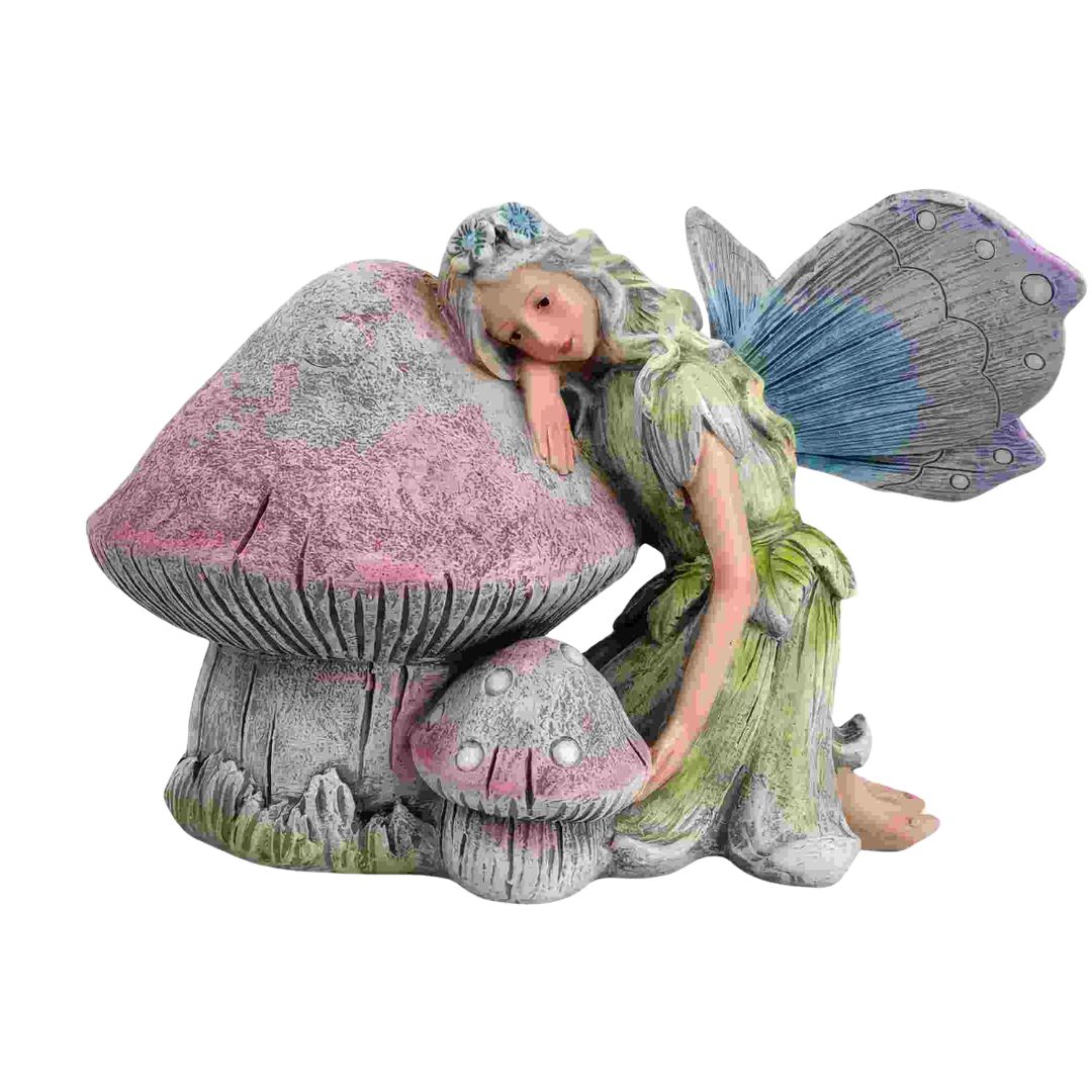 Fairy Leaning On Mushroom - 22.5x15.5x15.5cm