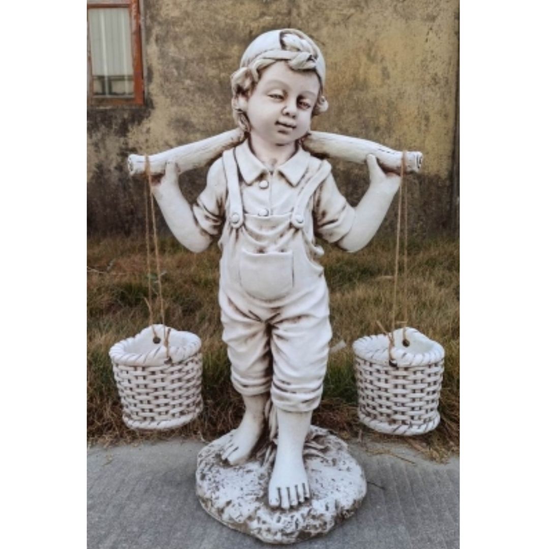 Boy Carrying Basket Planters - 42x27x67cm