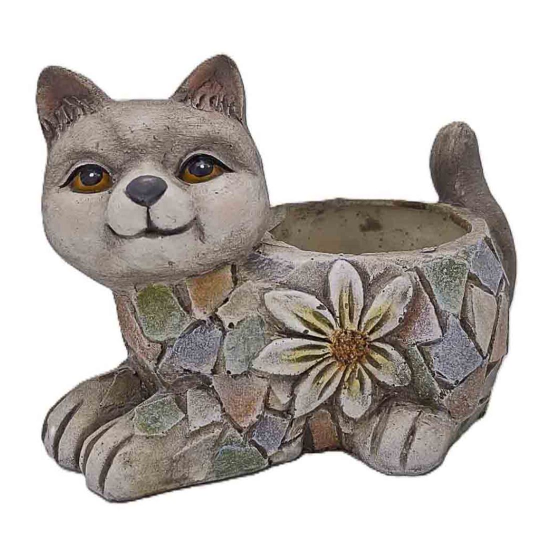 Flower Power Cat Planter - 17.3x11.4x12.5cm