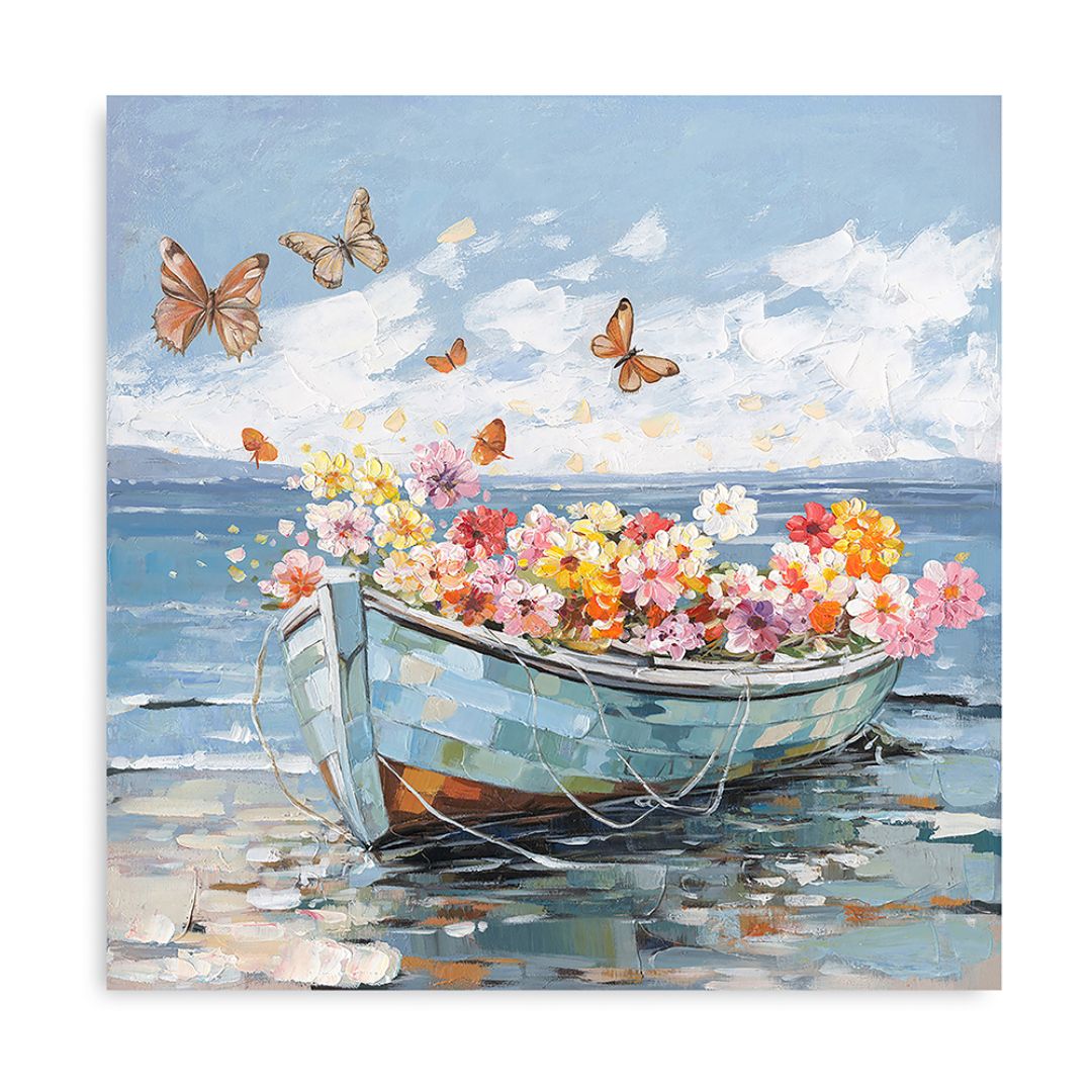 Boat With Flower And Butterflies 80x80x3cm