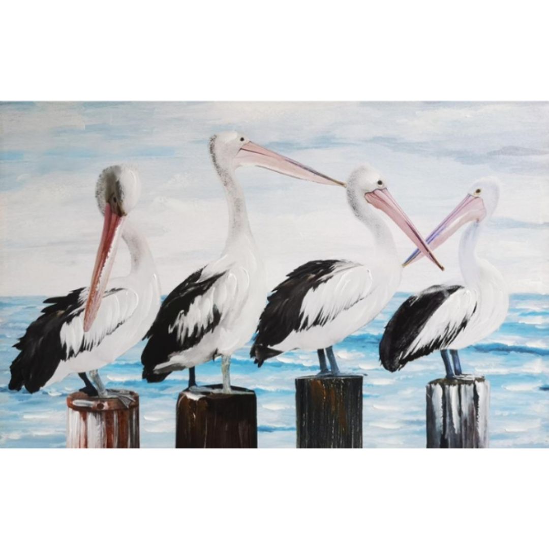 Pelicans Hand Painting 90x60x2.5cm