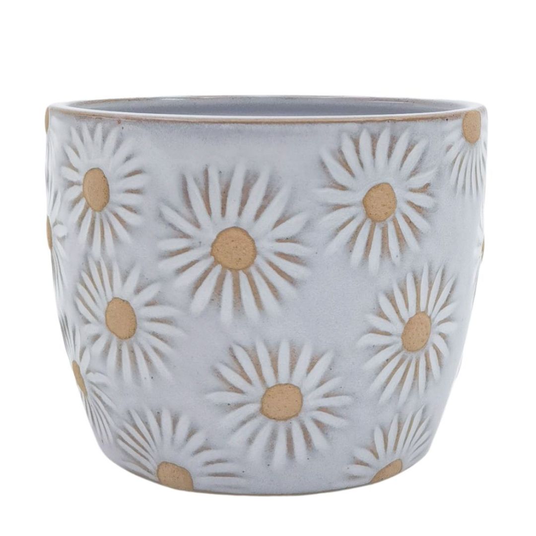 Urban Products Embossed Daisy Planter White 9cm