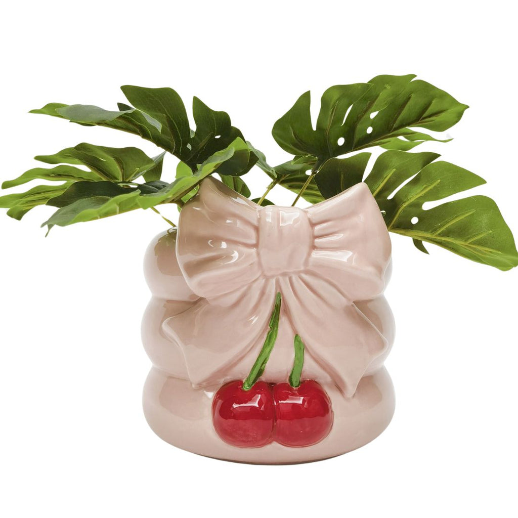 Cherry Bow Planter Pink/red 16cm