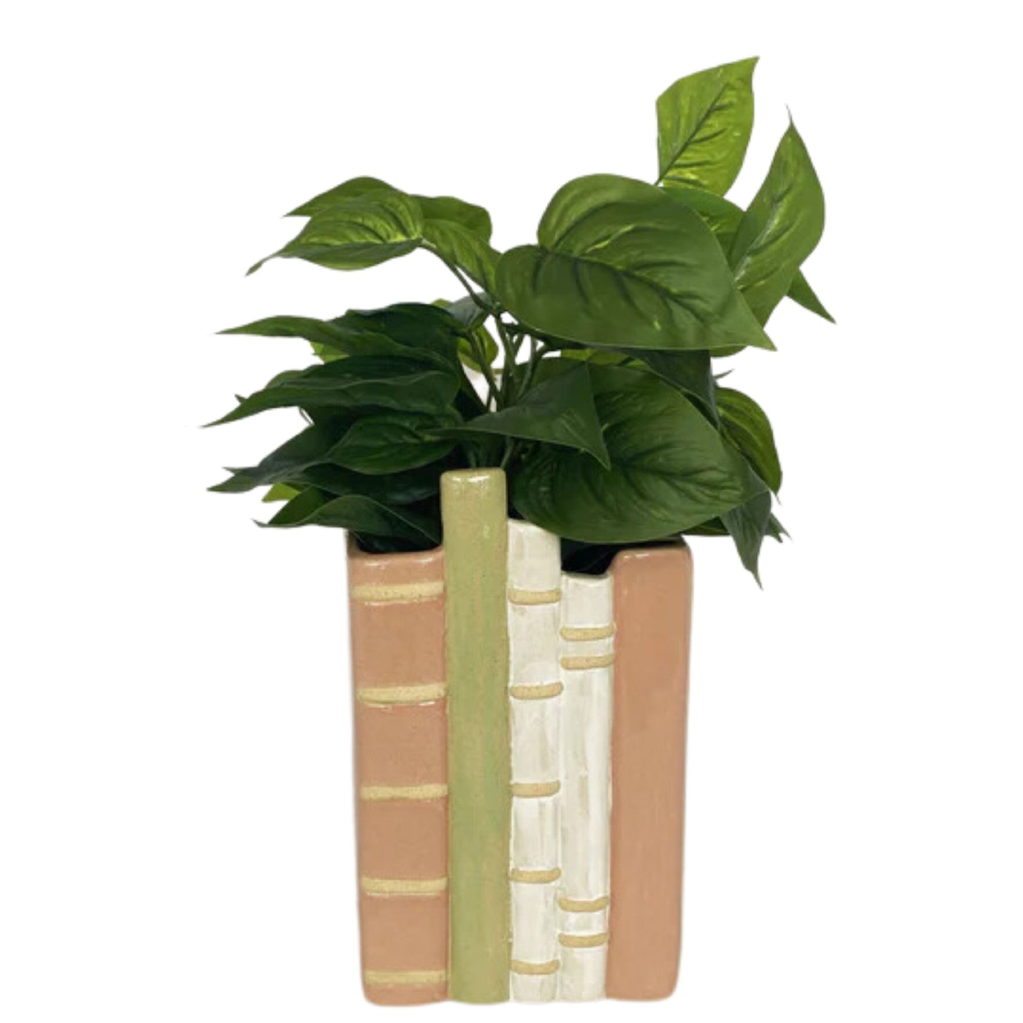 Aspen Book Planter Pink, Green & White 21cm