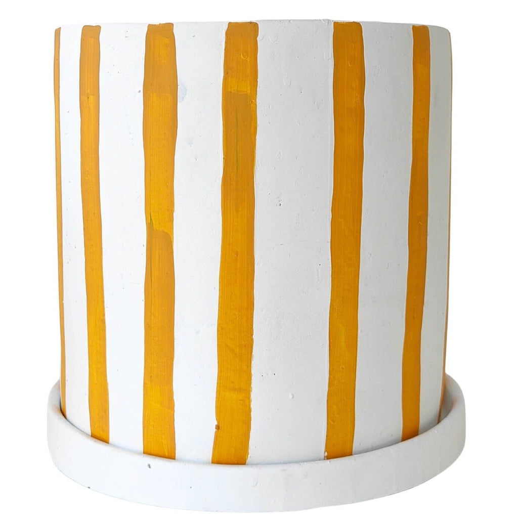 Julia Stripe Planter With Saucer Mustard Large 15cm 