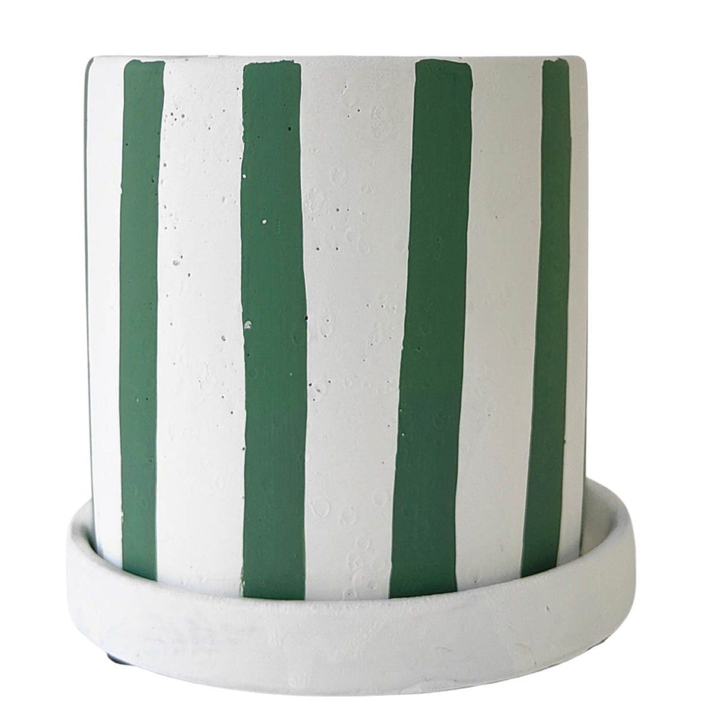 Julia Stripe Planter With Saucer Green 11cm