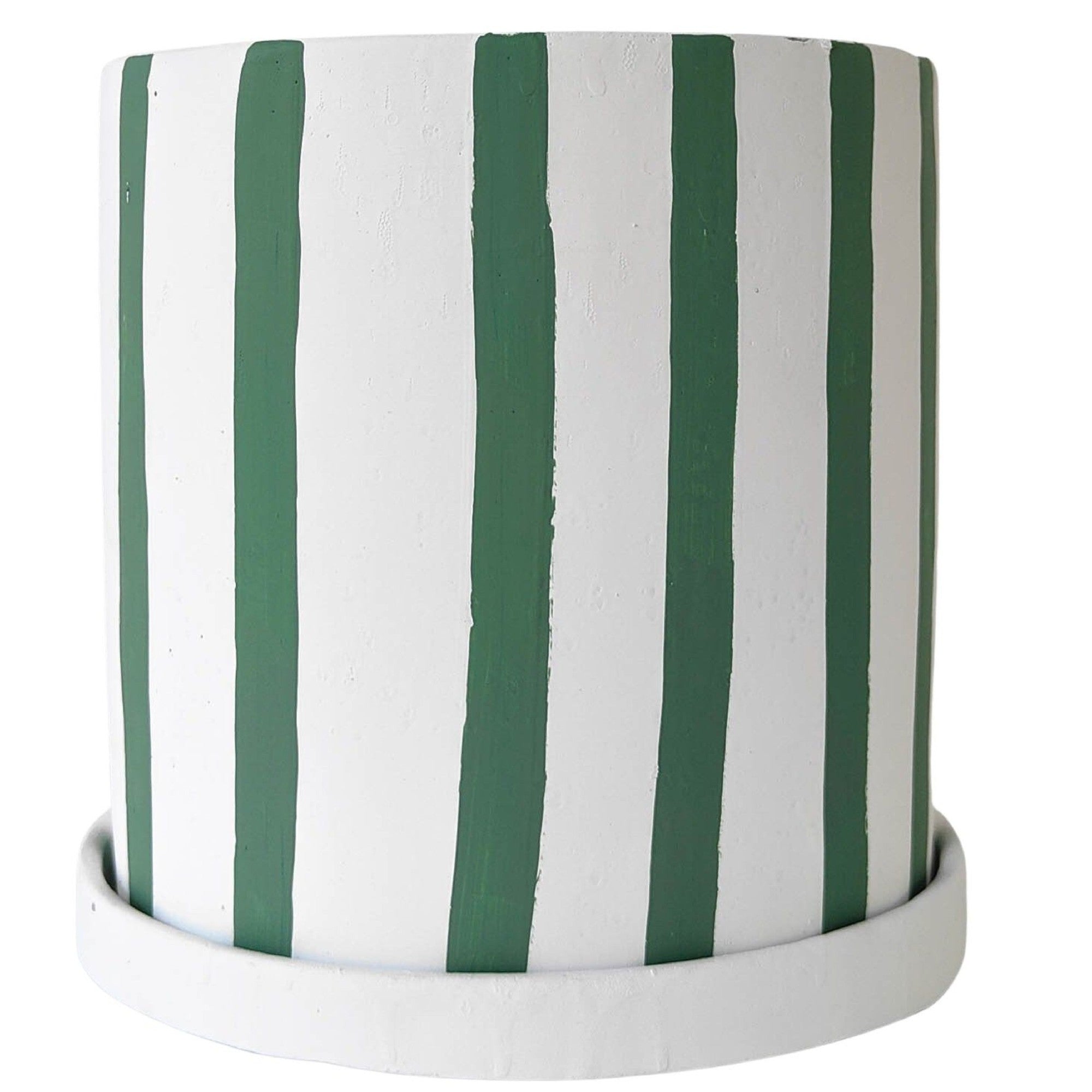 Julia Stripe Planter With Saucer Sage Medium 17cm