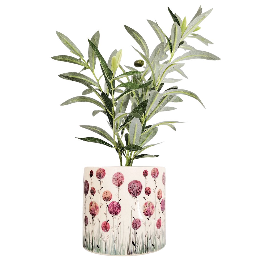 Pink Flower Planter Pink/natural 14cm