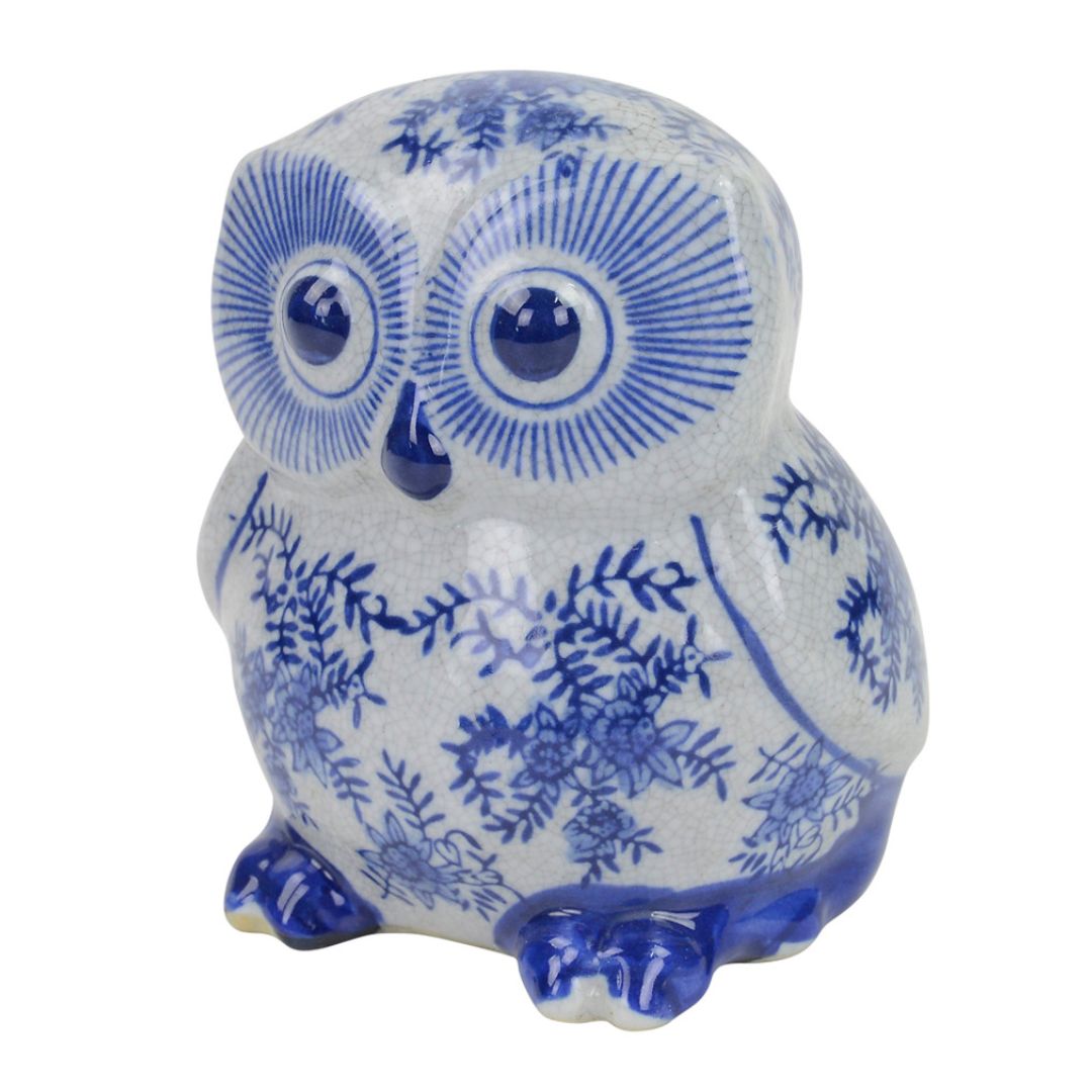 Crackle Glazed Baby Owl 14x14x12cm