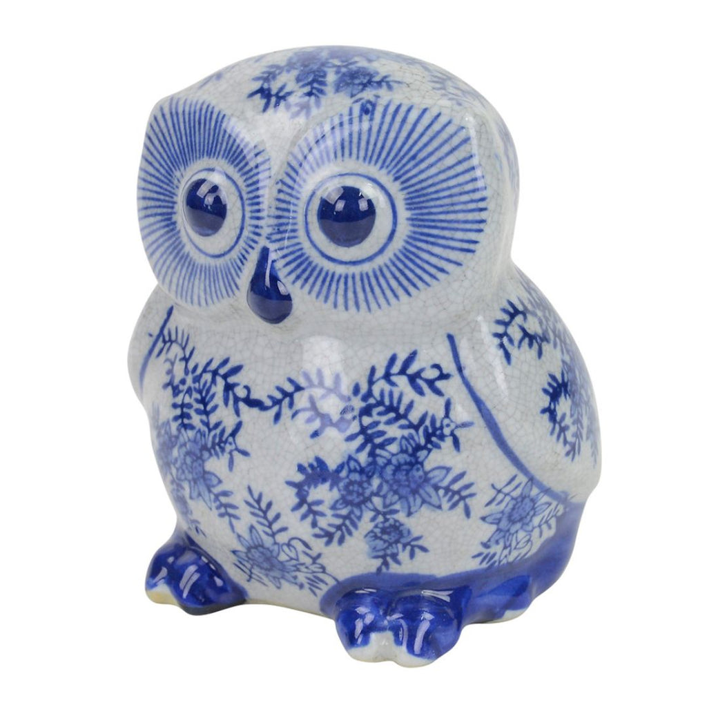 Crackle Glazed Baby Owl 14x14x12cm