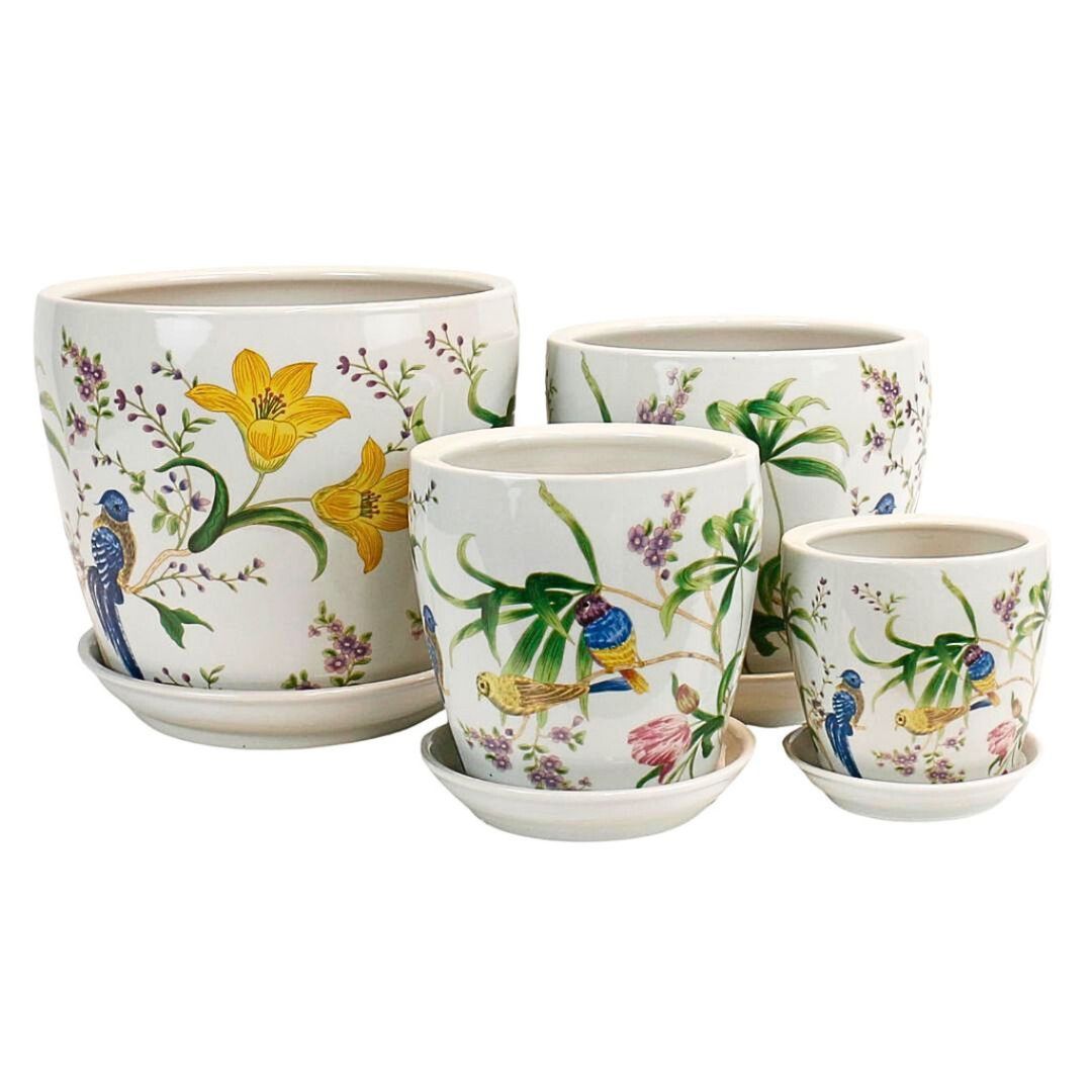 Planter Floral Birds [sz:large Clr:floral Birds]