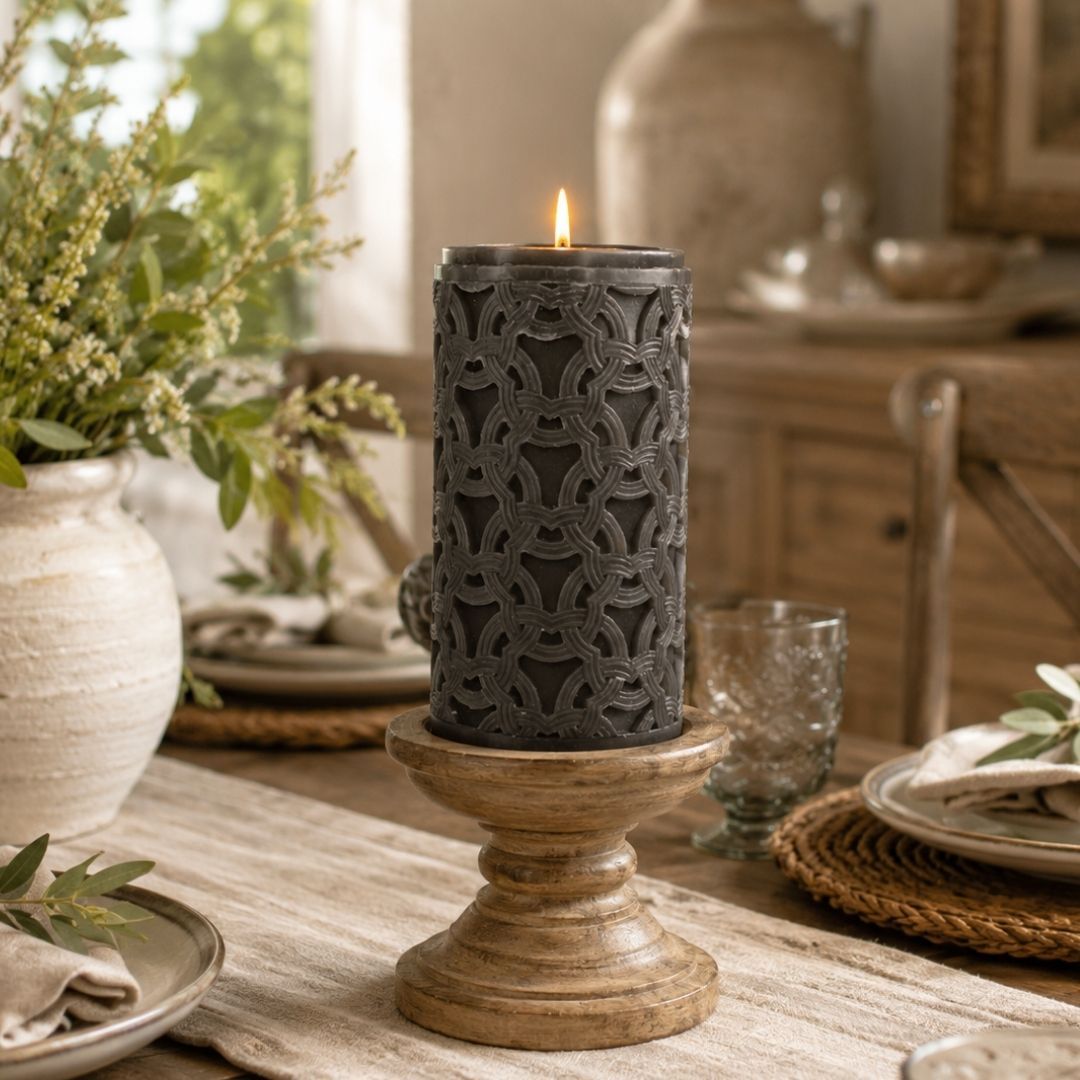 Link Pillar Candle Grey Medium