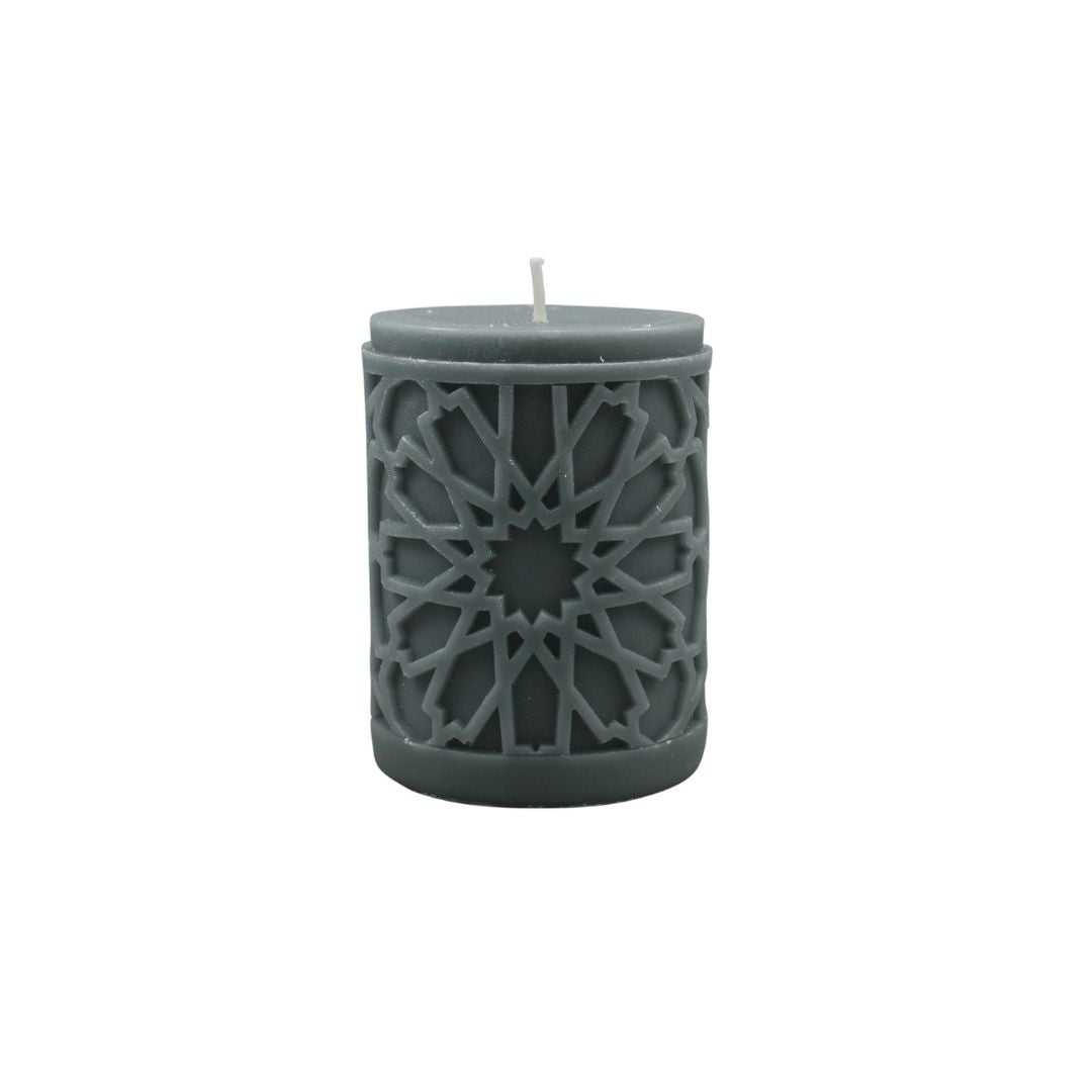 Mandala Pillar Candle-grey