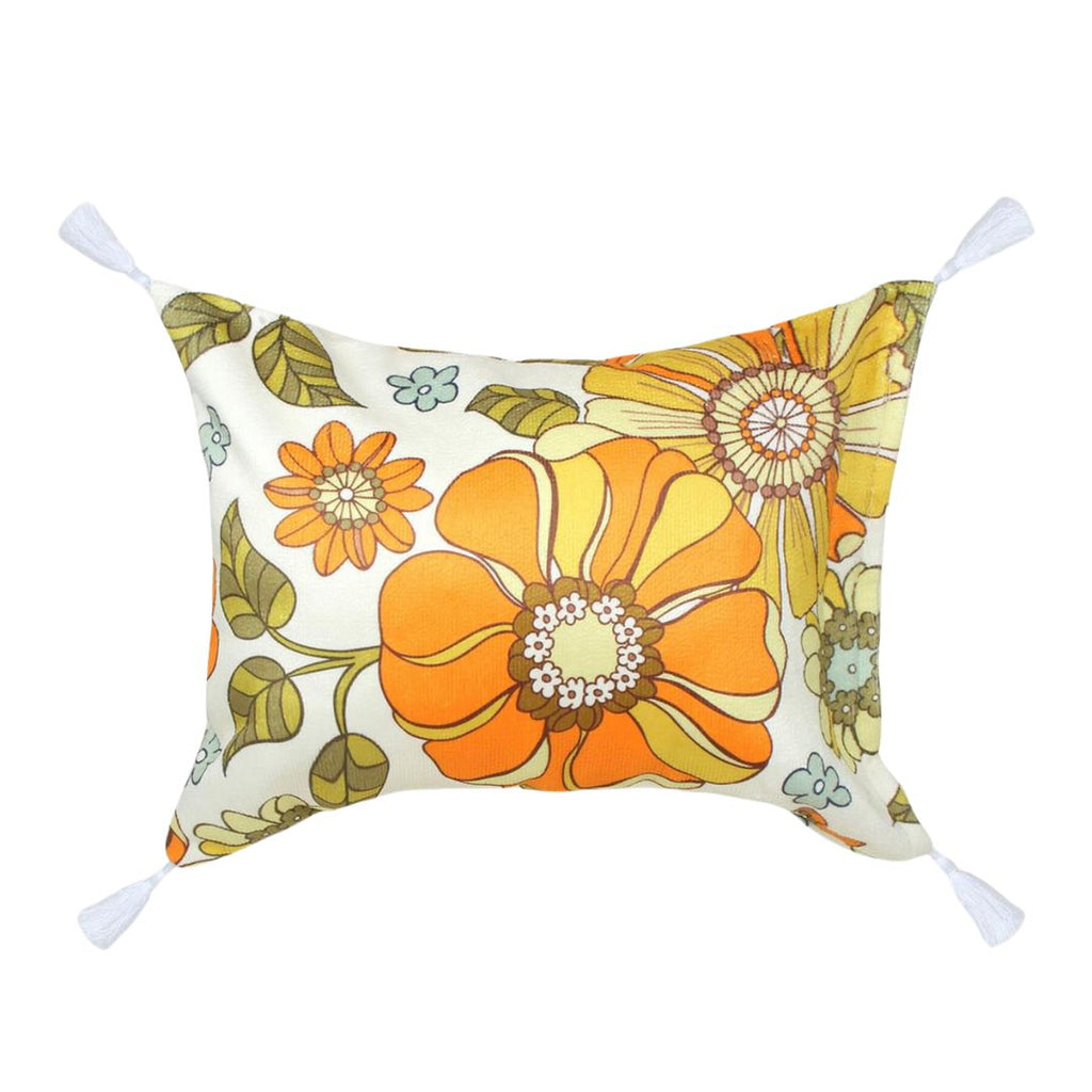 Inflatable Beach Pillow 70s Floral With Tassels