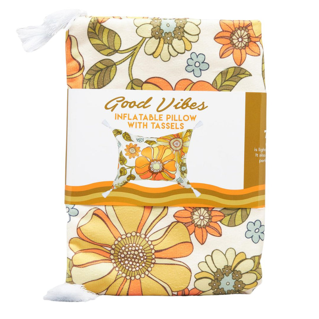 Inflatable Beach Pillow 70s Floral With Tassels
