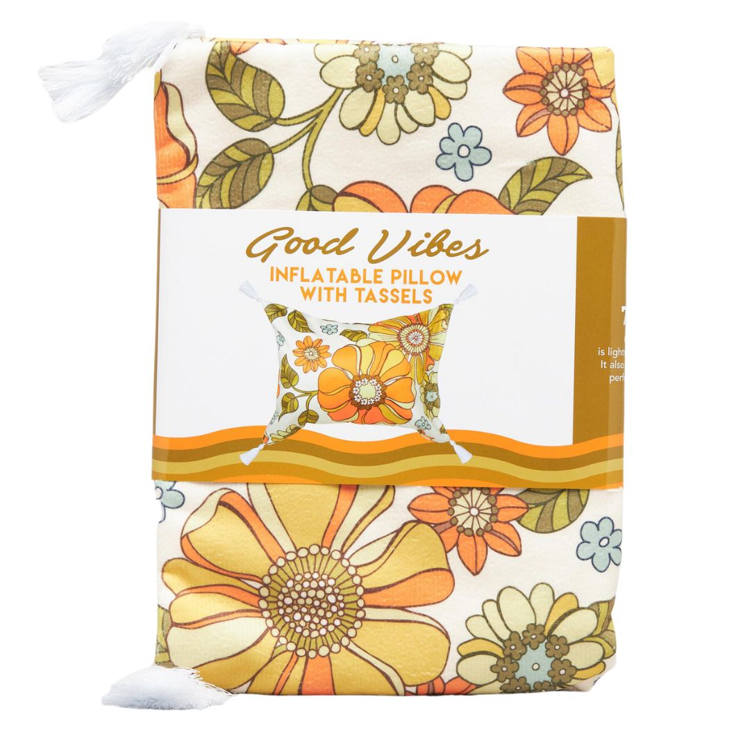 Inflatable Beach Pillow 70s Floral With Tassels